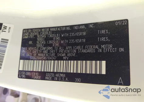 2022 Toyota Highlander Xle from USA, damaged, VIN 5TDGZRAH5NS104047